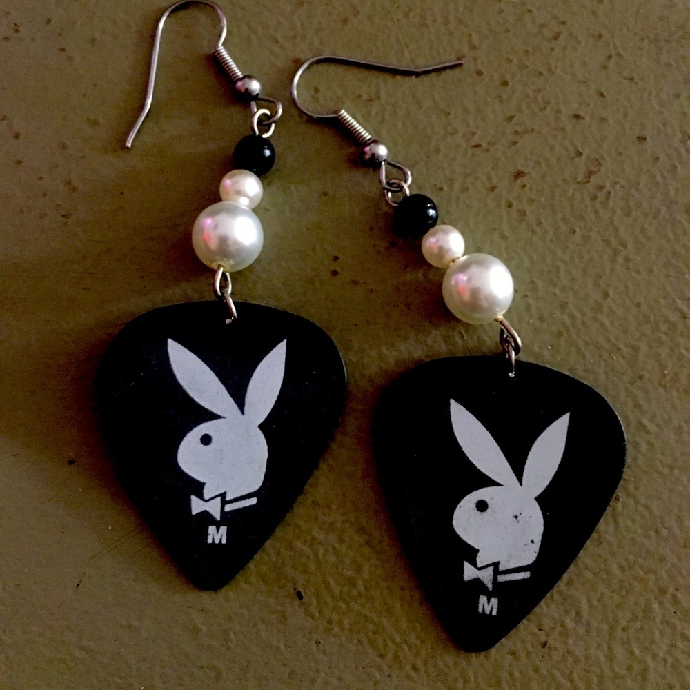 Playboy bunny guitar pick earrings